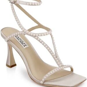 Badgley Mischka Gianni Pearl-Strap Heels - Soft Nude